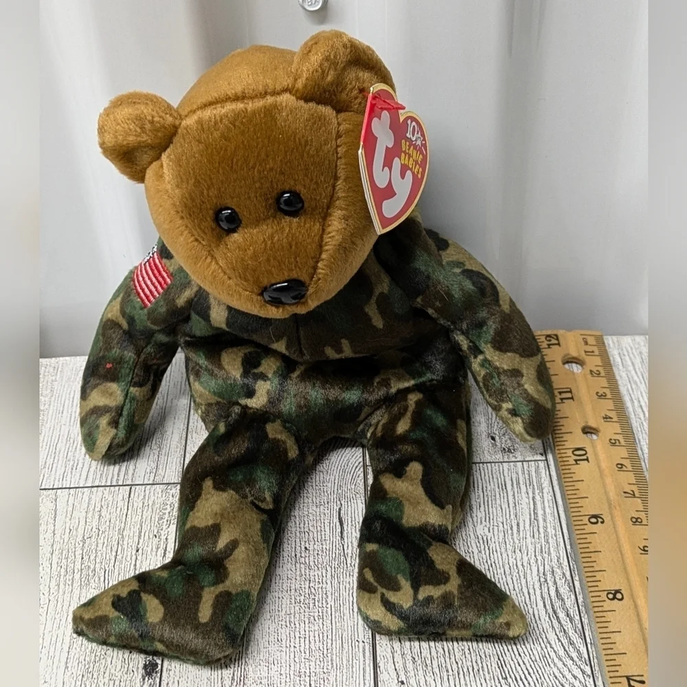 Ty Hero Camouflage Bear Plush with Brown and Green